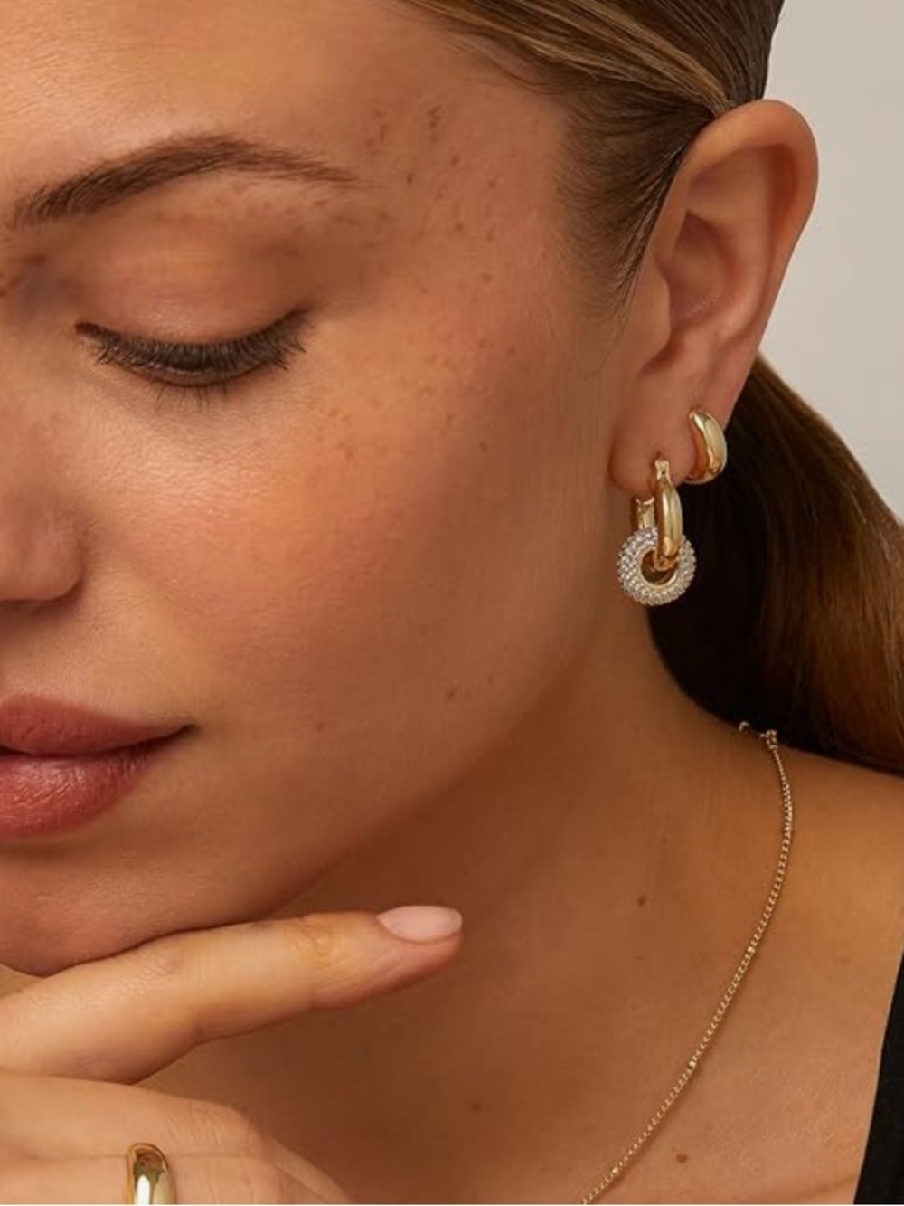 PAVOI Convertible Chunky Hoop & CZ Drop Huggie Earrings in Gold